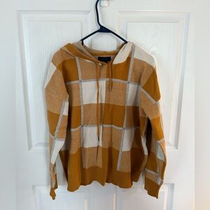 RACHEL Rachel Roy Mustard Yellow and Cream Knit Hooded Sweater